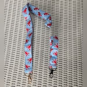 Blue Lobster Print Lanyard and Keychain Set